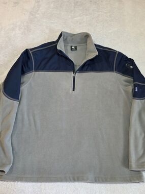 Starter Mens L Gray Navy Quarter Zip Fleece Pullover Colorblock